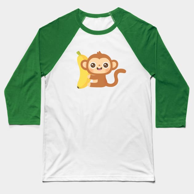 Cute Little Monkey and Banana Baseball T-Shirt by rustydoodle